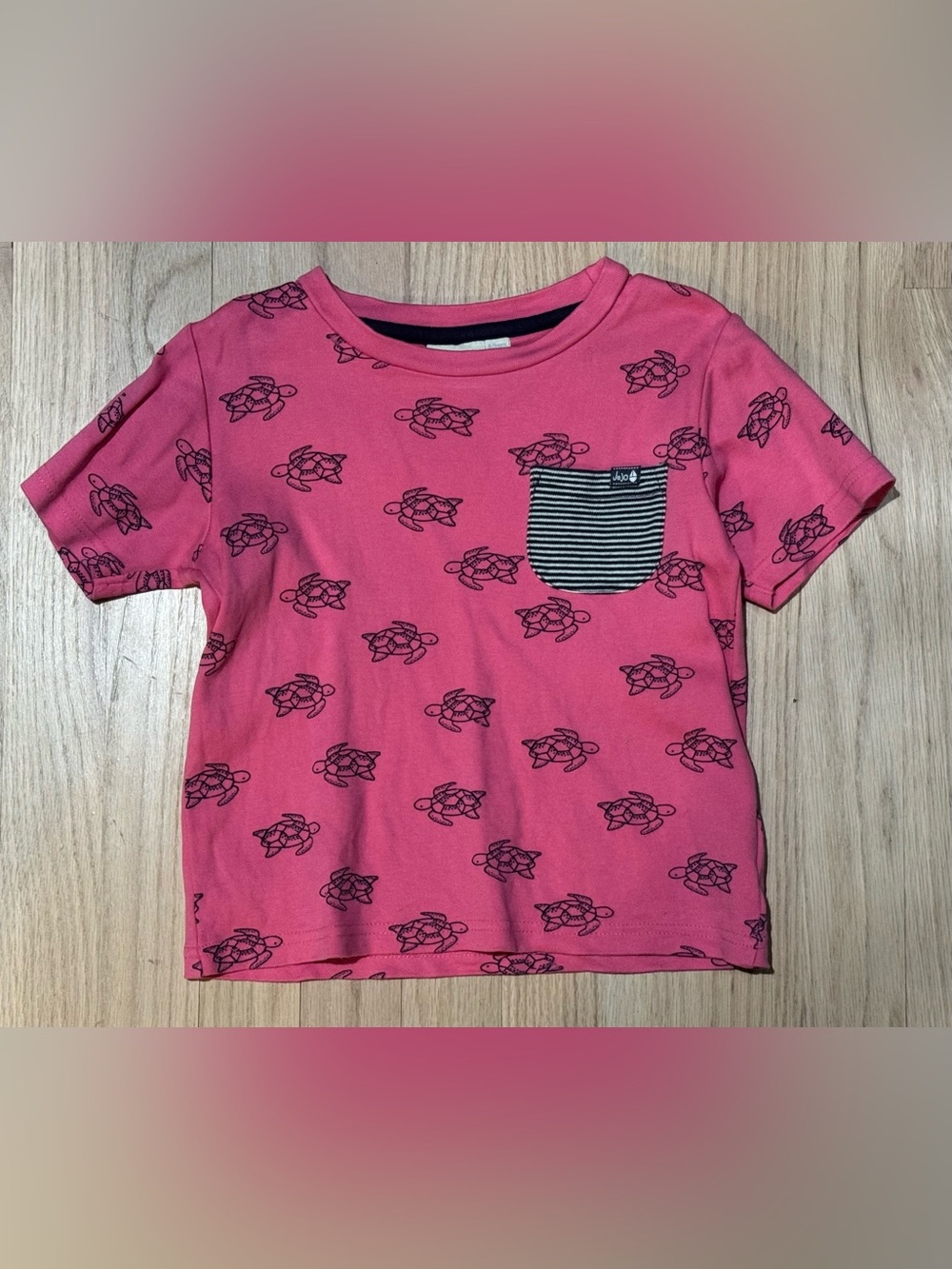 Jojo Maman Bebe Kids Pink Navy Sea Turtle Print Pocket Tee Top 4/5 4 5